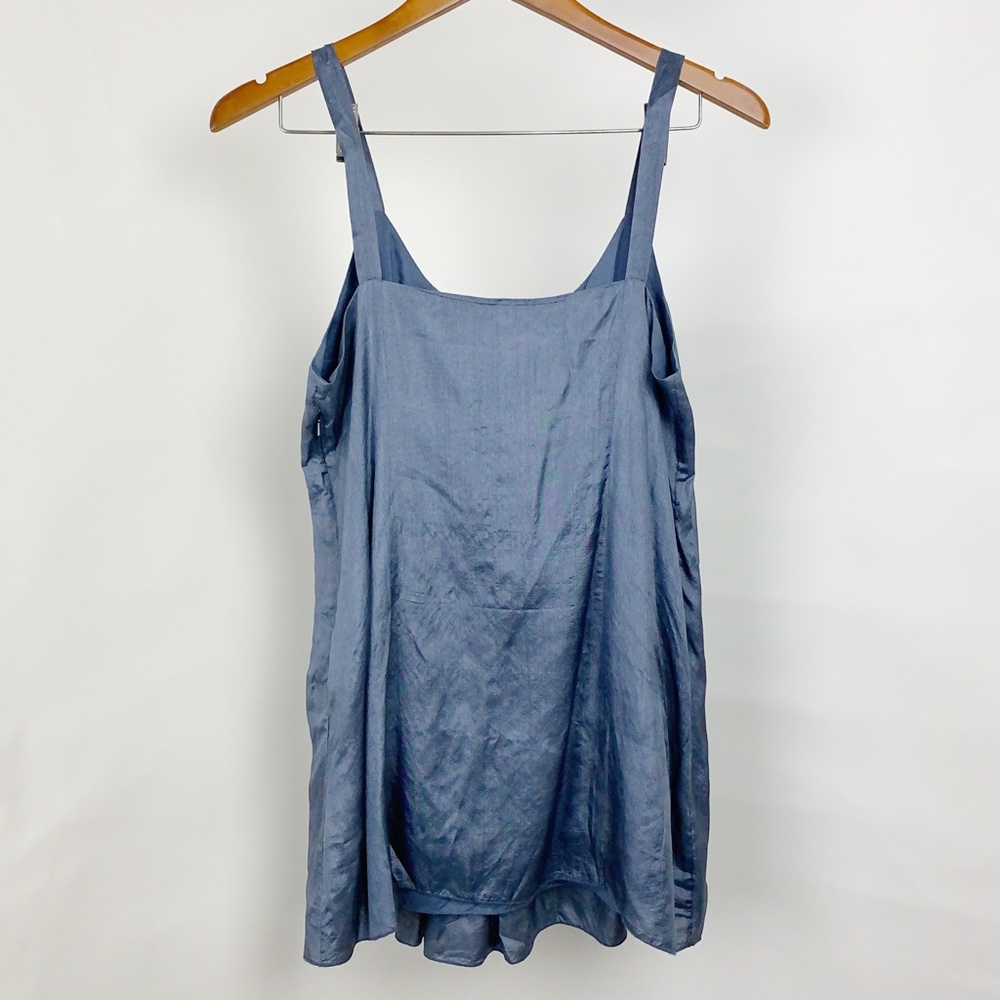 😎 Eileen Fisher Blue Pleated Pintuck Silk Tank - Picture 5 of 7